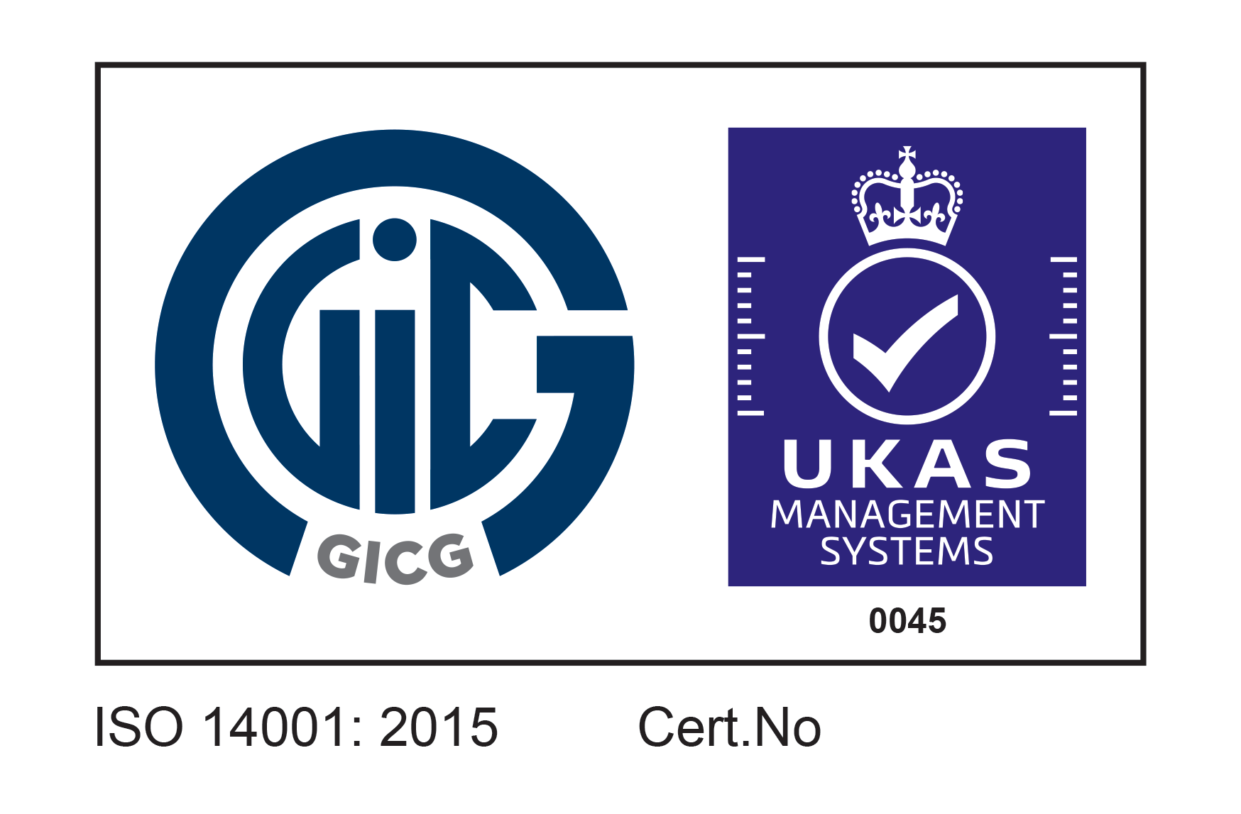 GICG and UKAS combined mark for ISO 14001, certificate 792853