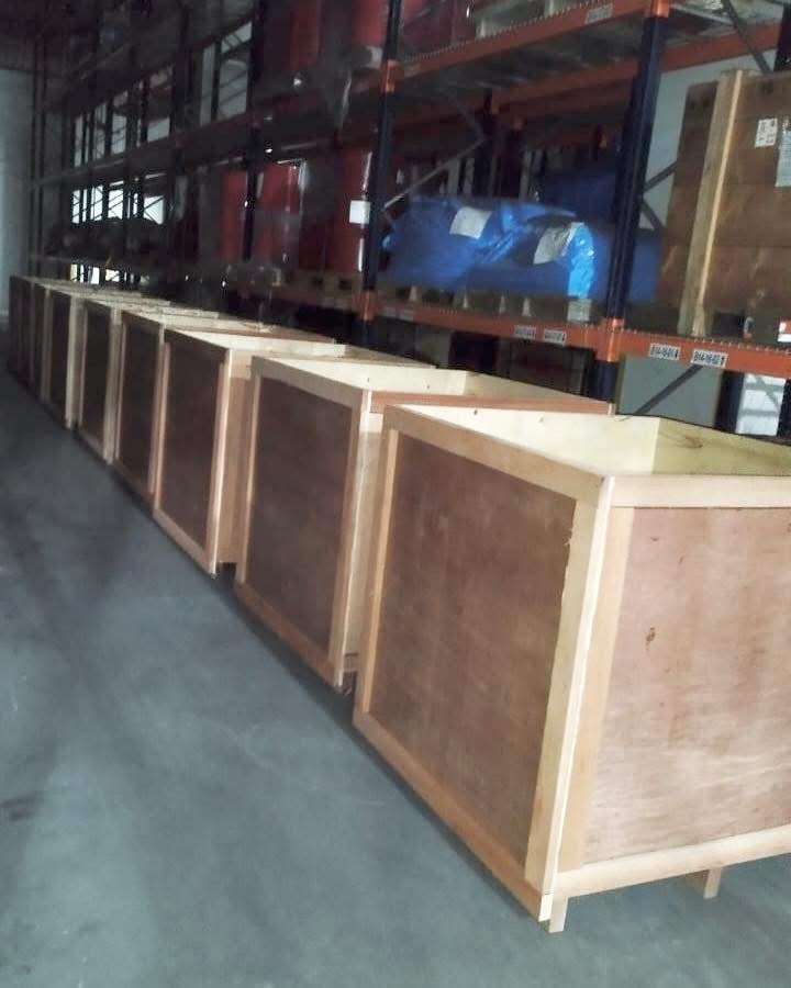 Custom wooden packing cases in SGO's warehouse